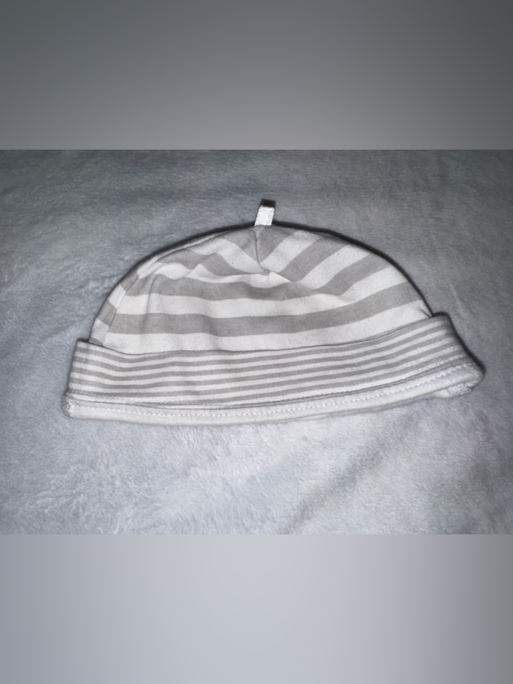 Baby Striped Beanie Hat - White & Light Gray